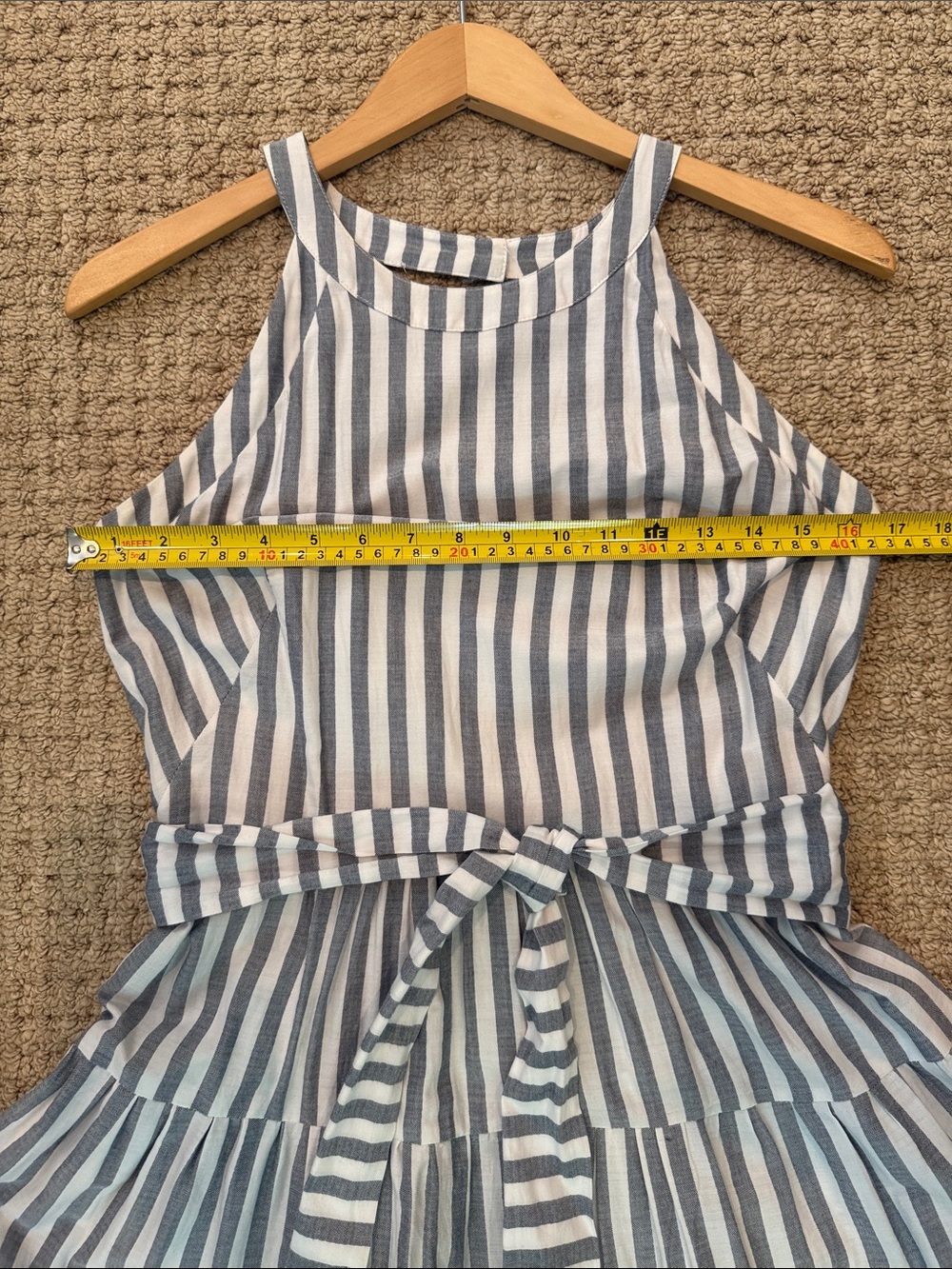 Eliza J Tiered Maxi Dress with Tassle Trim in Gray and White Stripes - Picture 4 of 6